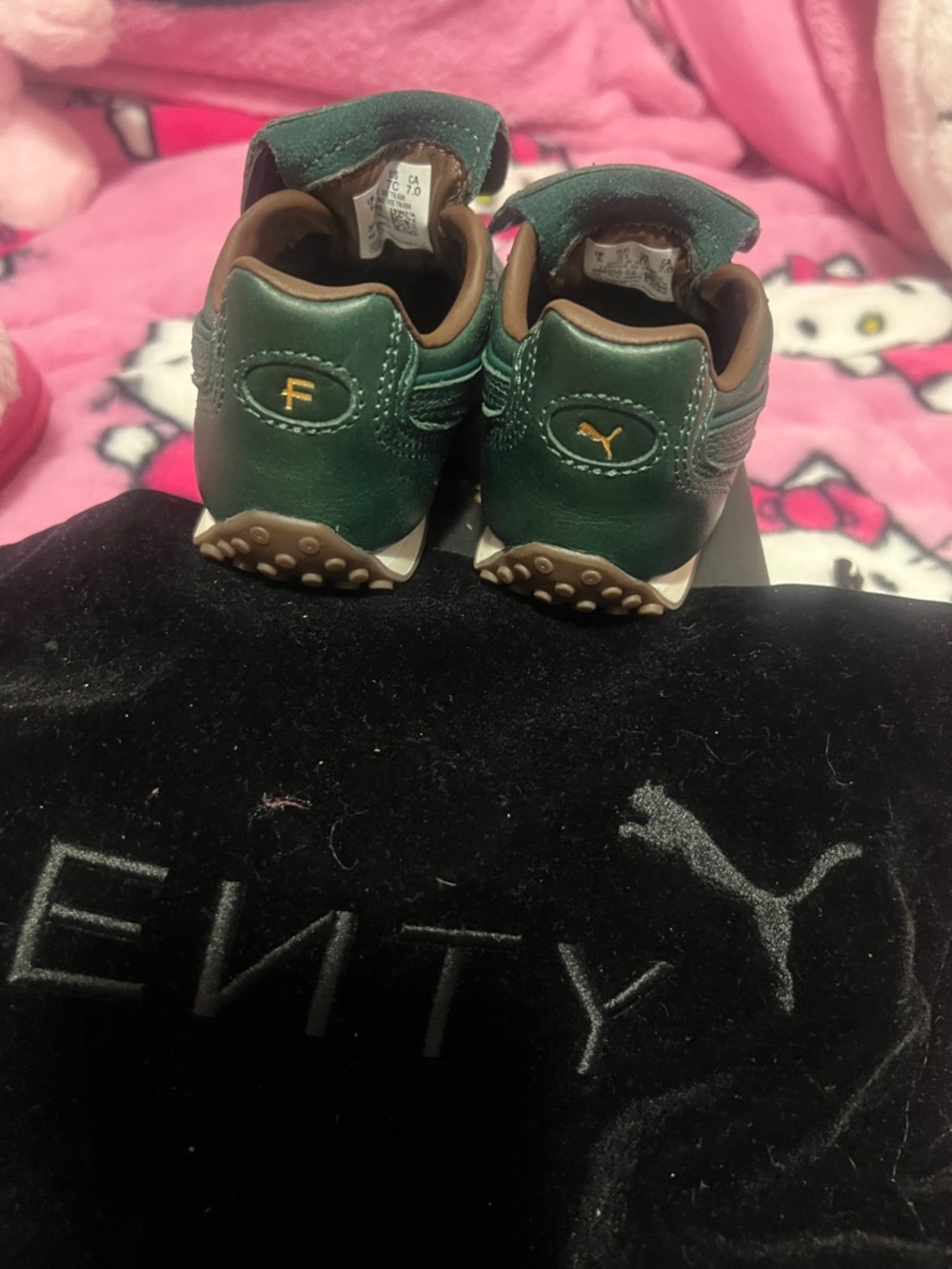 Fenty Beauty Kids Dark Green Leather Velcro Sneakers - Picture 3 of 4